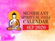 Significant Spiritual Days for September 2020
