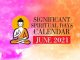 Significant Spiritual Days for June 2021